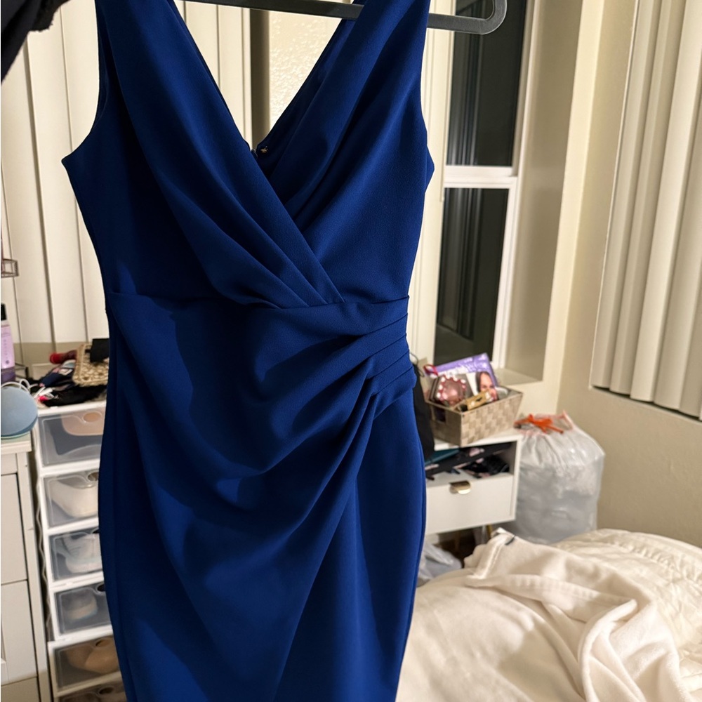 Elegant Blue Draped Dress